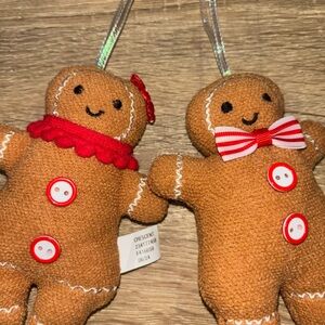 NWOT Gingerbread Plush Ornaments with Red Accents